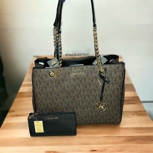 Michael Kors Susannah Tote in Brn/Black + Wallet in Black NWT